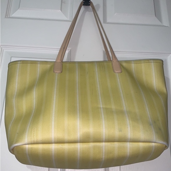 Coach Legacy Weekend Ticking Stripe Yellow Tote Bag - Picture 3 of 10